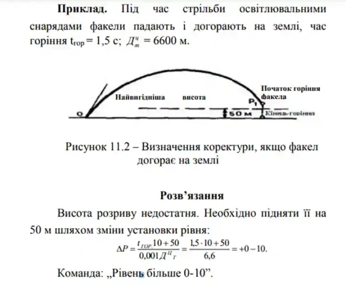 Корректура при стрельбе осветительными снарядами